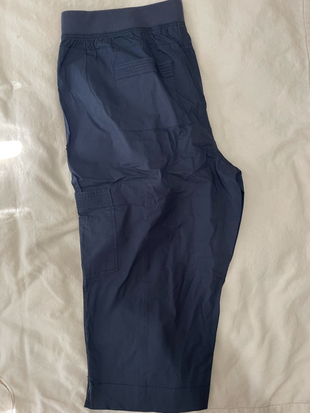 Penningtons Navy Blue Cotton Cargo Capri Pants Size 22 Elastic Waist